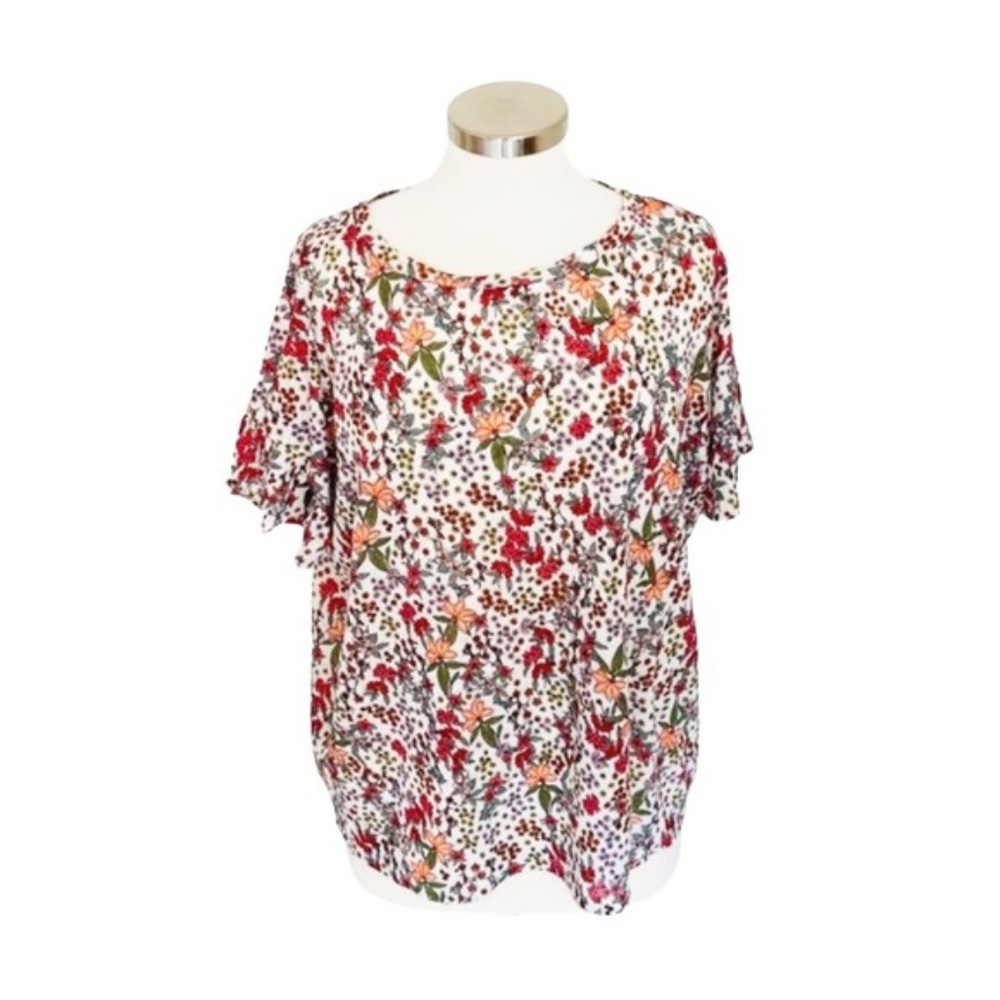 Loft Floral Garden Ruffle Sleeve Linen Tee, NWT, L